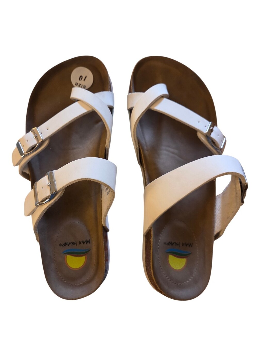 Maui Island Crisscross Buckle White Sandals Size 10 Beach Vaca